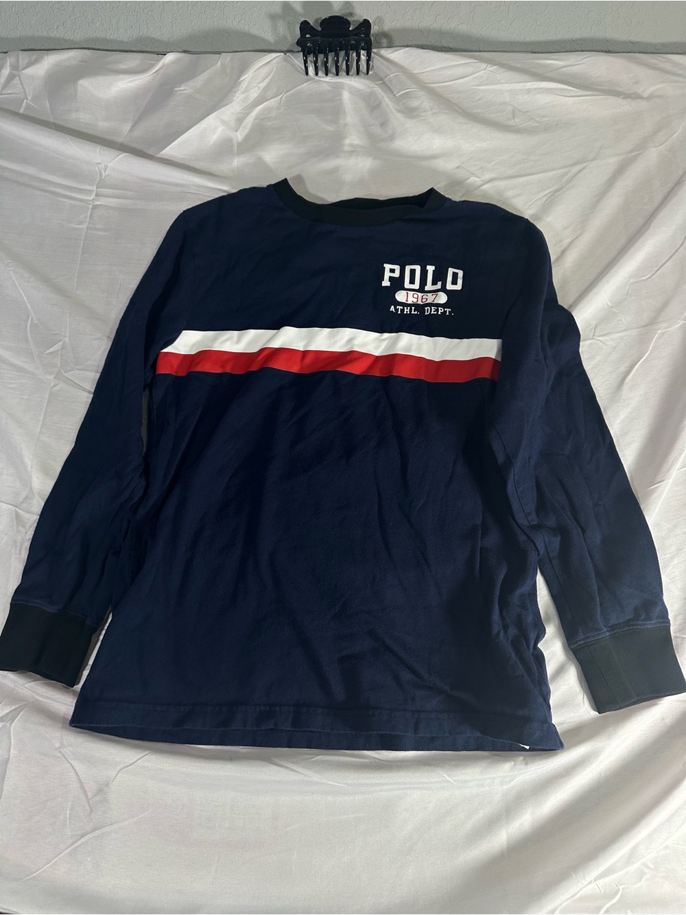 Polo by Ralph Lauren Navy Long Sleeve Tee with Red & White Chest Stripe